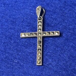 Silver Cross Pendant Faceted Marcasites